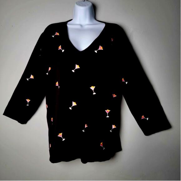 Alexander Bartlett 1X Black Top Tequila Sunrise Embroidered Cotton Boho Resort - Picture 1 of 10